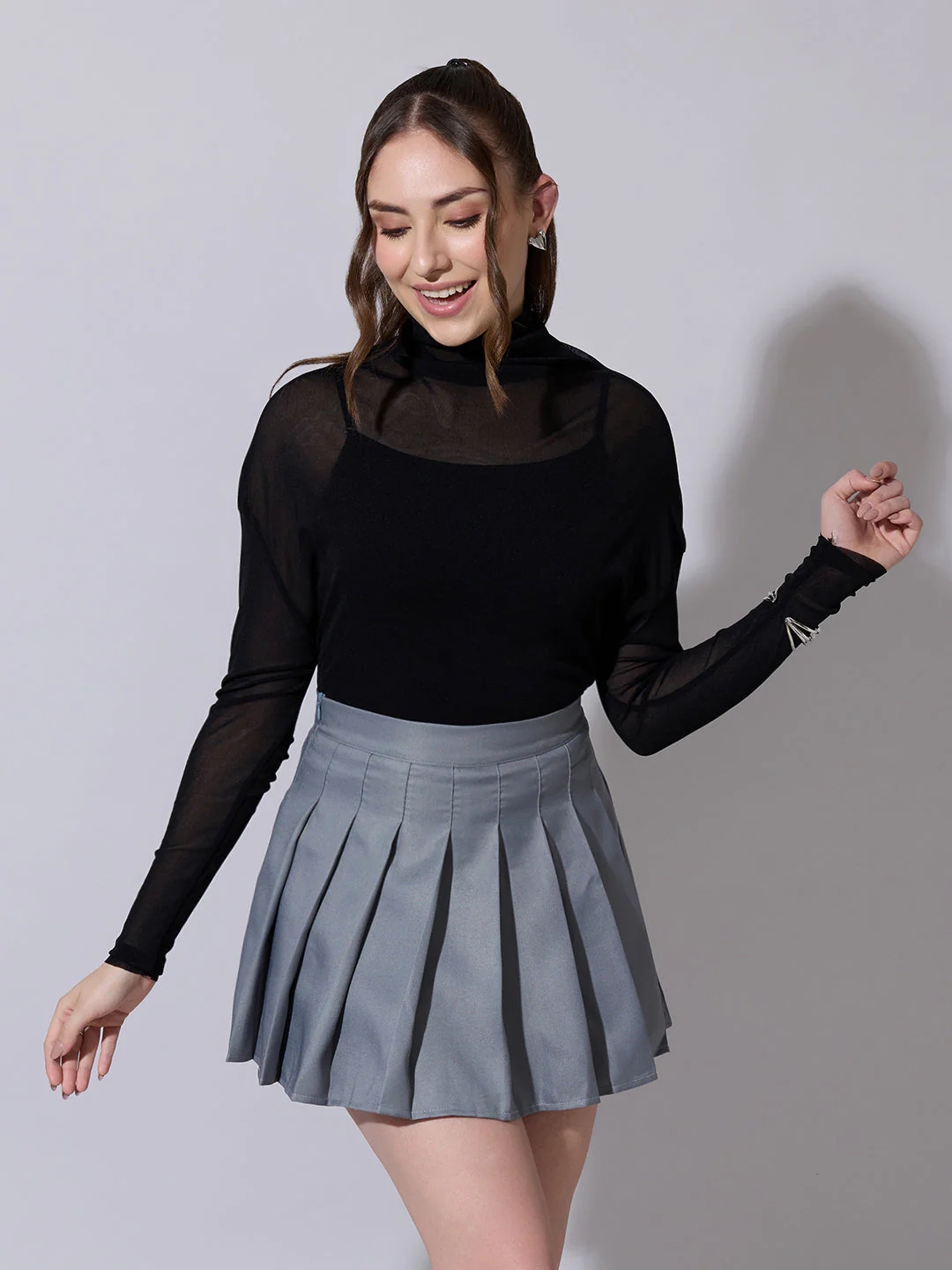 Women's Sheer Black High Neck Mesh Top